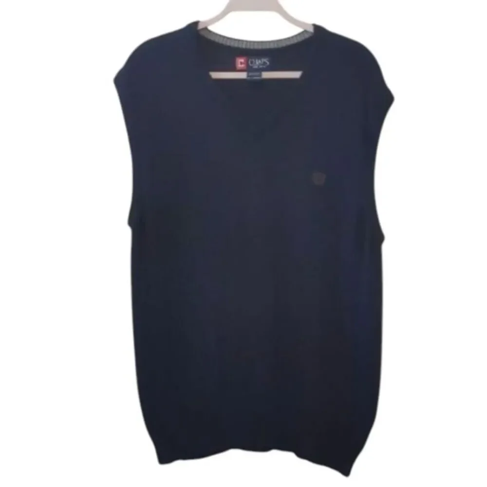 CHAPS Grandpa Sweater Vest Sleeveless Men's Blue Academia Preppy Layer XL